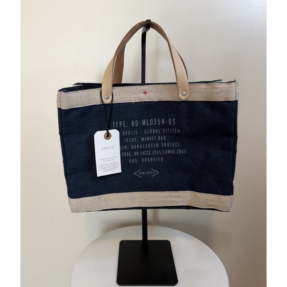 APOLIS GLOBAL CITIZEN Petite Market Tote Black Natural Customized Navy Coastal